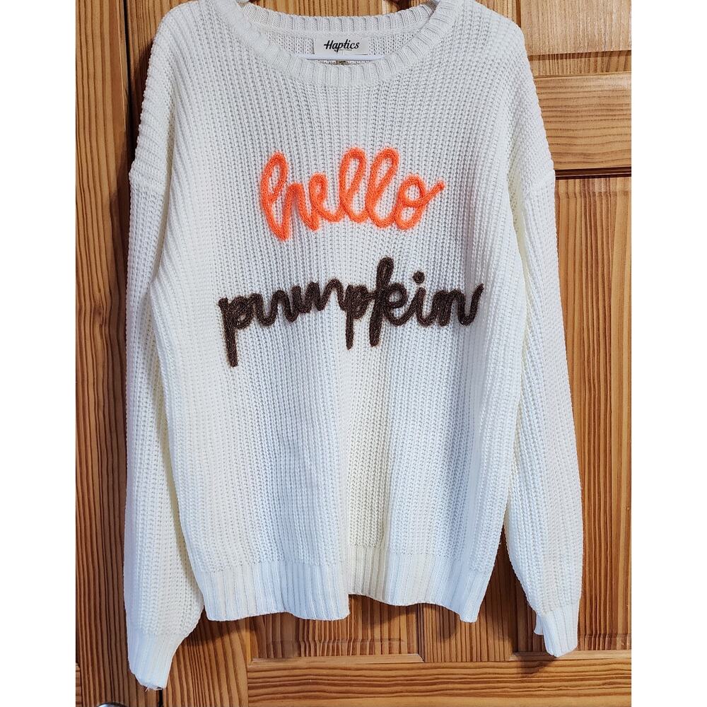 Haptics Hello Pumpkin Chunky Knit‎ Sweater Cream Women’s Large NWT